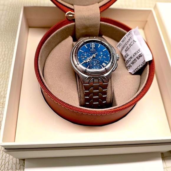 Rare "Blue Face" EBEL E-Type Men's Chronograph Model 9137C51/6316 Skeleton Back - Picture 3 of 16